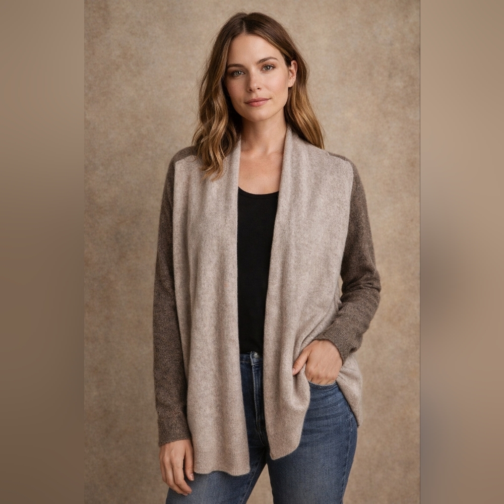 Theory Cashmere Two Tone Brown Cardigan Size PT